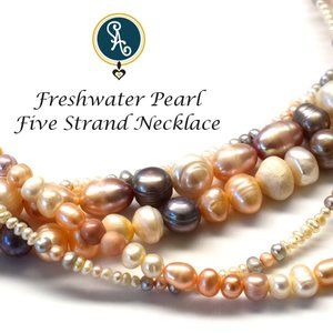 Freshwater Pearl Five Strand Statement Necklace